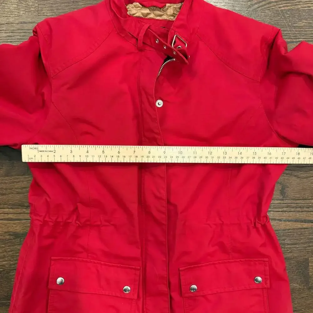 Lands’ End Women’s Red Utility Jacket Quilted Lined Snap Zip Front Size Small